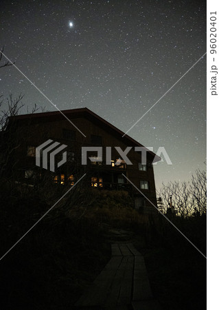 10月の雨上がりの晴天の下、北アルプスの稜線から天の川を眺める　アルプスでのテント泊 96020401