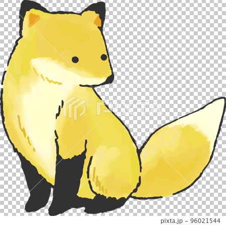 手描きのかわいい狐の全身イラストのイラスト素材 [96021544