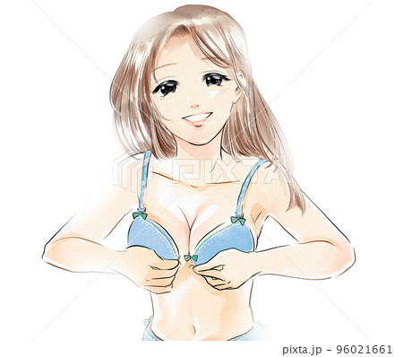 可愛いブラを試着するセクシーなロングヘアーの女の子モデルのモノクロ漫画イラスト 可愛いブラを試着するセクシーなロングヘアーの女の子モデルのモノクロ漫画イラスト 96021661