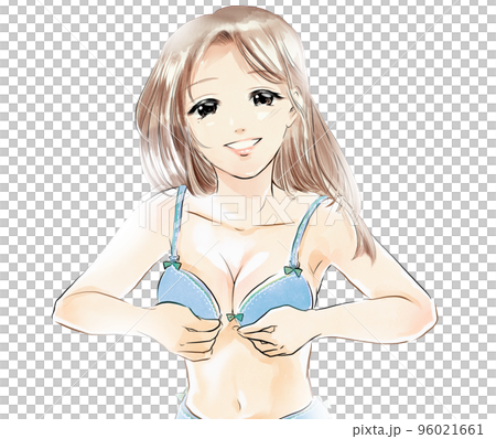 可愛いブラを試着するセクシーなロングヘアーの女の子モデルのモノクロ漫画イラスト 可愛いブラを試着するセクシーなロングヘアーの女の子モデルのモノクロ漫画イラスト 96021661