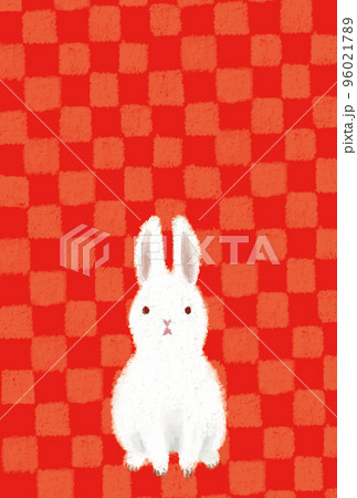 年賀状、卯年、うさぎ（縦位置、文字無し） 96021789