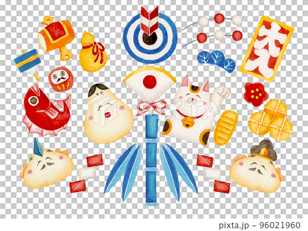 正月飾りの熊手縁起物　年賀状素材　水彩 イラスト 96021960