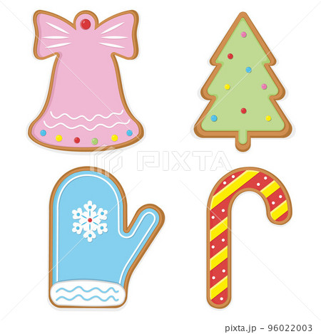 A large set of Christmas gingerbread cookies, ginger cookies in glaze, Vector illustration. A large set of Christmas gingerbread cookies, ginger cookies in glaze, Vector illustration. 96022003