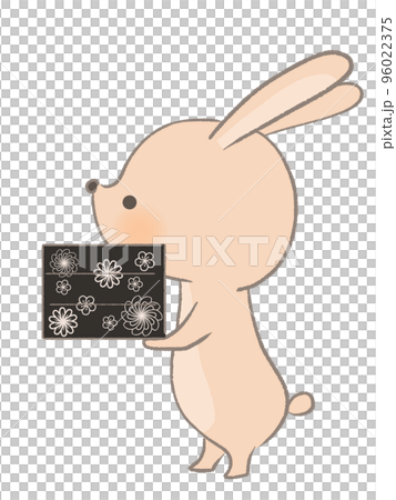 おせちを持つウサギのイラスト　線あり 96022375