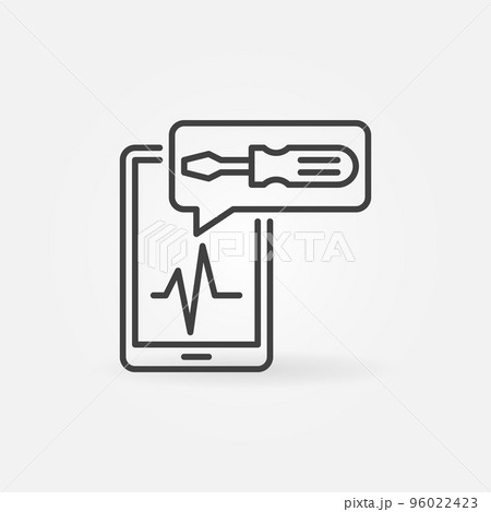 Mobile Phone with with Screwdriver outline vector icon Mobile Phone with with Screwdriver outline vector icon 96022423