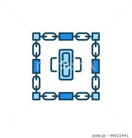 Blocks with Chains blue icon - vector Blockchain concept sign 96022441