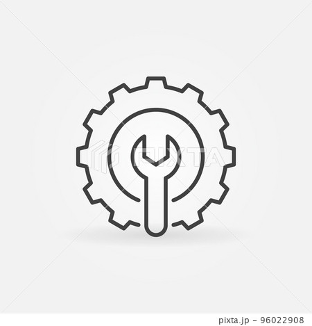 Spanner inside Gear linear icon. Settings vector sign 96022908