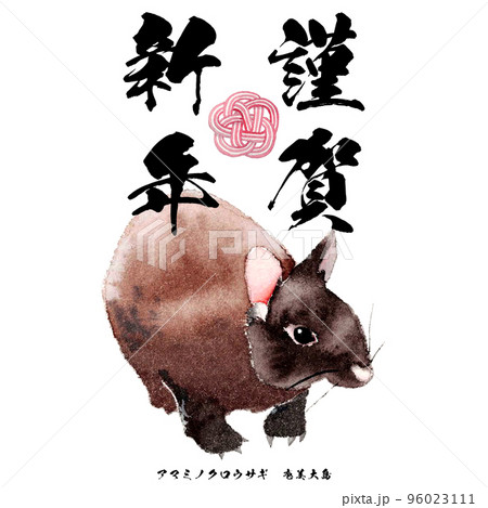 年賀状2023卯水彩アナログイラストSNS用 96023111