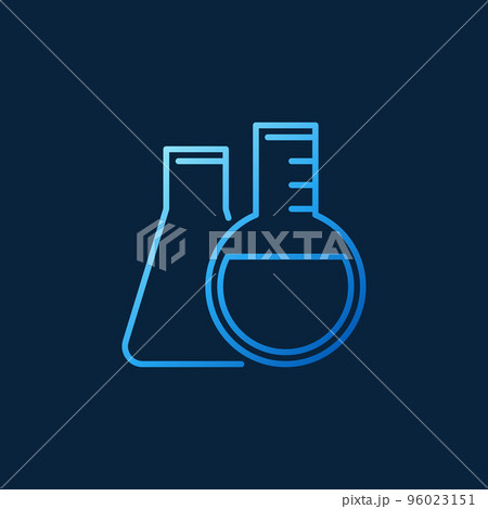 Round-bottom and Conical flask vector line blue concept icon 96023151