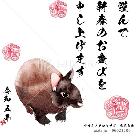 年賀状2023卯水彩アナログイラストSNS用 96023206
