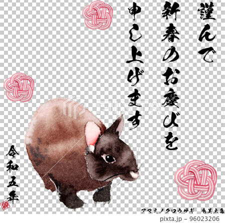 年賀状2023卯水彩アナログイラストSNS用 96023206