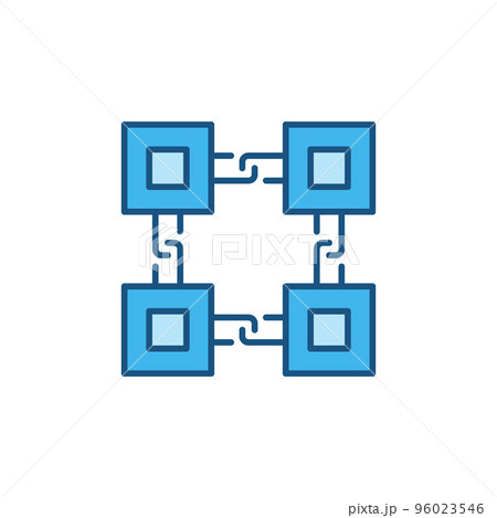 Blocks connected with Chain blue icon -...のイラスト素材 [96023546] - PIXTA