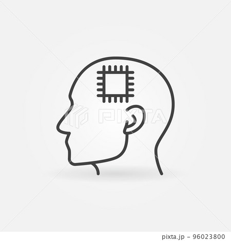 Head with Chip line icon. Cyborg vector concept linear sign 96023800