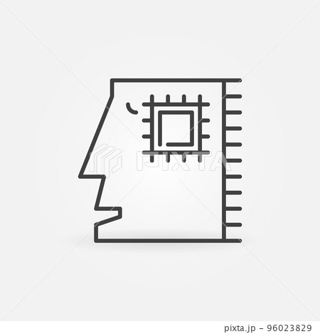 Abstract Human Head with Microchip vector line icon 96023829