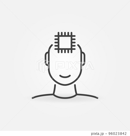 Human Face with Computer Chip linear vector concept icon 96023842