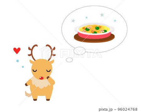 クリスマス料理を考えるトナカイ（グラタン） 96024768