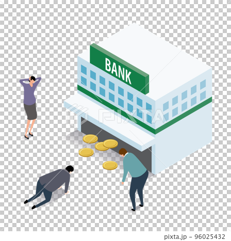 アイソメトリック_銀行にお金がなくて悲しんでいる人々 96025432