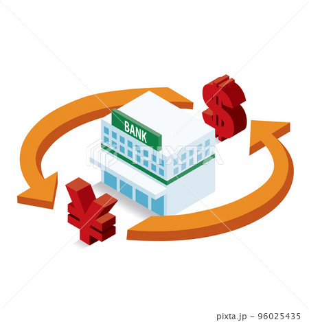 アイソメトリック_立体的で可愛い銀行のイラスト 96025435
