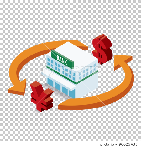 アイソメトリック_立体的で可愛い銀行のイラスト 96025435
