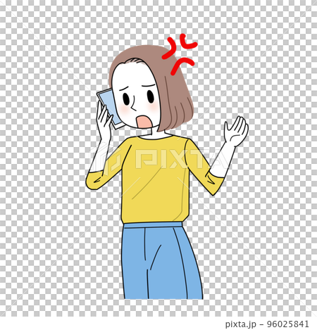 一個生氣並打電話給智能手機的女人 96025841