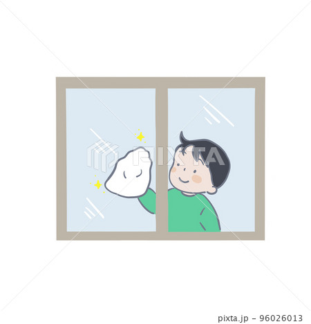窓拭きをする子ども 窓拭きをする子ども 96026013