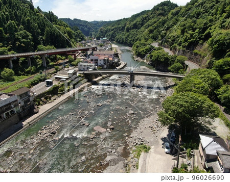 玖珠川の水害復旧が急がれる天の瀬温泉街の空撮 玖珠川の水害復旧が急がれる天の瀬温泉街の空撮 96026690