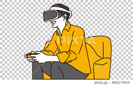 VRゲームで遊ぶ男性	 96027043