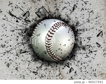 コンクリート壁にめり込んだ野球ボールの3dイラストレーションの