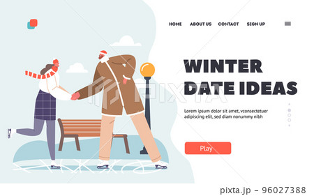 Winter Date Ideas Landing Page Template. Happy Couple Skate at City Ice Rink, Outdoor Activities at Winter Park Winter Date Ideas Landing Page Template. Happy Couple Skate at City Ice Rink, Outdoor Activities at Winter Park 96027388