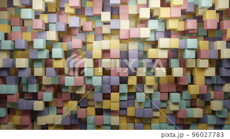 3D rendering 8K wallpaper background of retro-colored random shuffled cubes 96027783