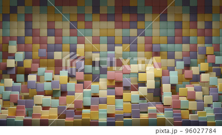 3D rendering 8K wallpaper background of retro-colored random shuffled cubes 96027784