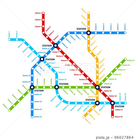 Underground, metro subway and railway city transport map. Vector subway metro or city underground tube map plan with lines and stations of train or bus or BTS and LRT transportation network 96027864