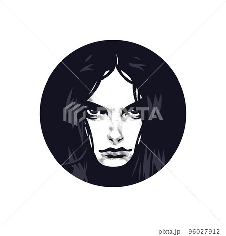 Portrait of a woman with a piercing gaze. Big eyes. Black hair. Portrait of a woman with a piercing gaze. Big eyes. Black hair. 96027912