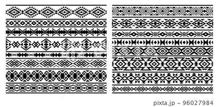 Aztec, Mayan Mexican borders patterns, vector ethnic geometric ornament and frame backgrounds. Seamless embellishment decoration of Mexico or Native American, Indian and African pattern for tattoo 96027984