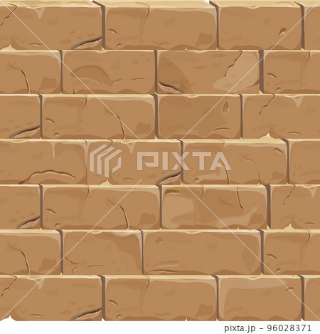 Stone wall from bricks, rock, game background medieval in cartoon style, seamless textured surface. Ui game asset, road or floor material 96028371