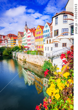 Tubingen, Germany. Colorful old town, autumn landscape river Neckar. 96029943