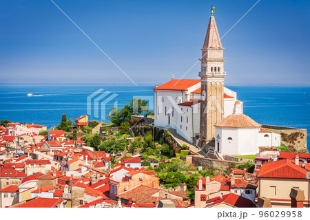 Piran, Slovenia - Aerial view of oldtown Pirano, Slovene heritage 96029958
