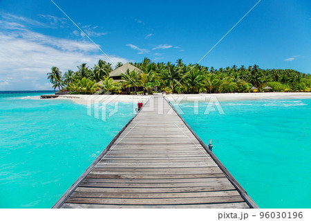 Way to paradise tropical resort island in ocean waves 96030196