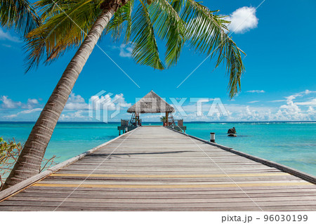 Way to paradise tropical resort island in ocean waves 96030199