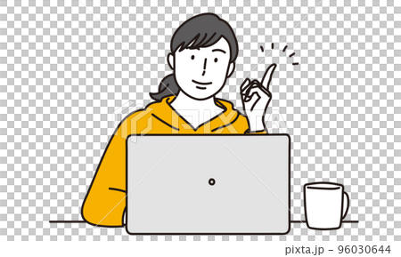 Woman using a computer with a smile - Stock Illustration [96030644] - PIXTA