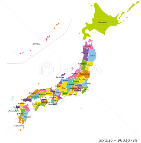カラフルな日本地図、英語 96030738