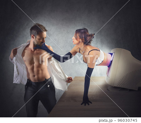 Woman coming out of computer 96030745