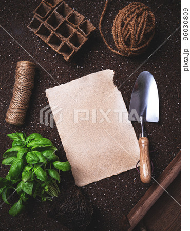 Flat lay of gardening concept Flat lay of gardening concept 96030809