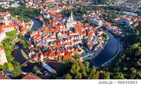 Cesky Krumlow, Czech Republic - Drone view of old town in Bohemia 96030863