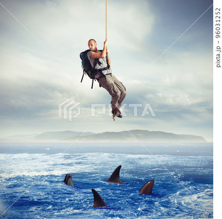 Explorer frightened by sharks Explorer frightened by sharks 96031252