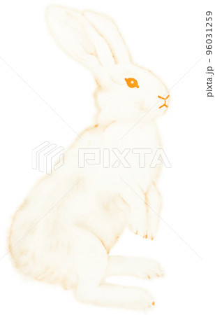 カラフルなウサギの水彩画 一色 オレンジ色 他色有 パス付 キリヌキ 96031259