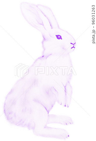 カラフルなウサギの水彩画 一色 紫色 他色有 パス付 キリヌキ 96031263