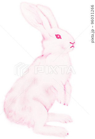 カラフルなウサギの水彩画 一色 赤色 他色有 パス付 キリヌキ 96031266