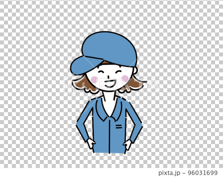 作業着を着た女性スタッフ 笑顔でやる気がある女性 上半身 作業着を着た女性スタッフ 笑顔でやる気がある女性 上半身 96031699