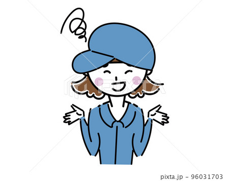 作業着を着た女性スタッフ　説明　弁解する　上半身 96031703